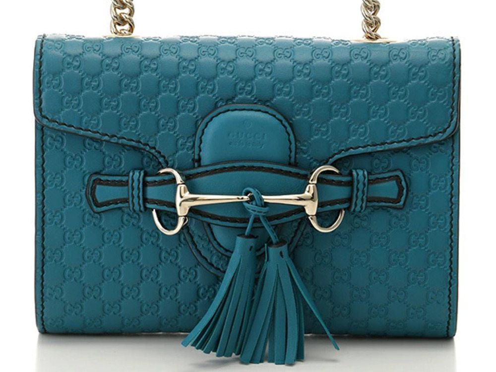 Gucci Microguccissima Chain Shoulder Bag Leather Turquoise Blue